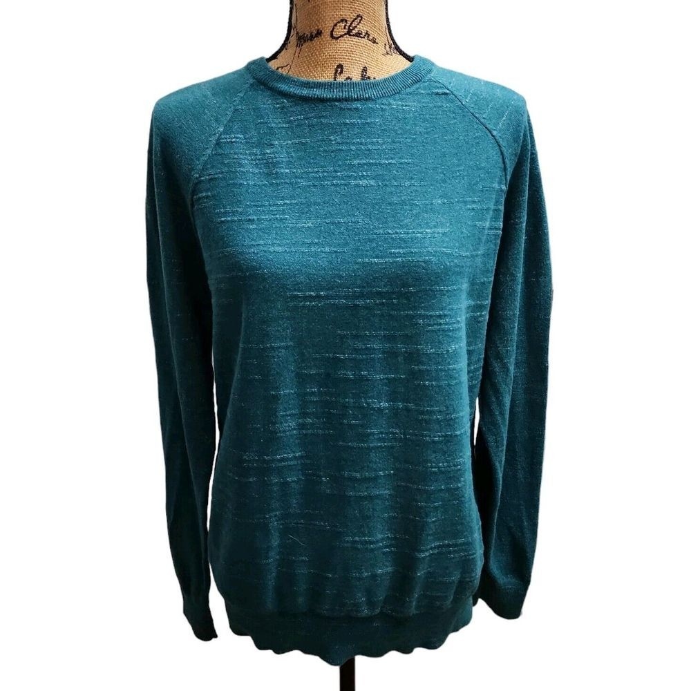 J.Crew‎ Womens Size Large Raglan Budded Crewneck Sweater Long Sleeve Blue/Green